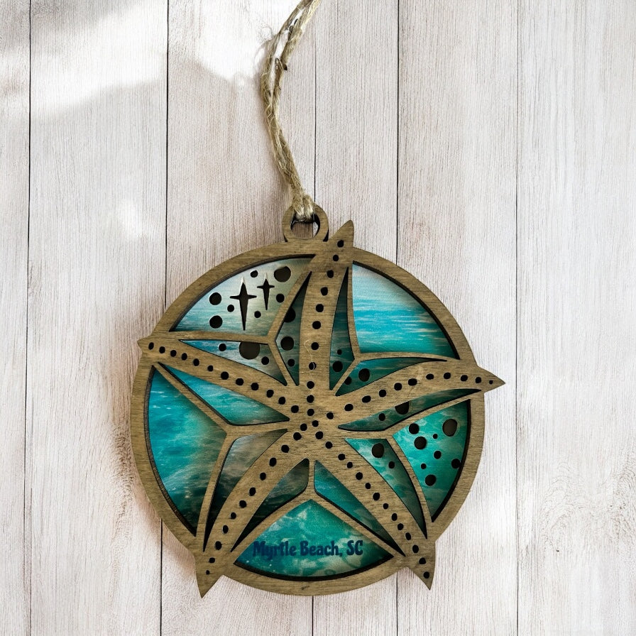 Layered Wood Starfish Customizable Ornament