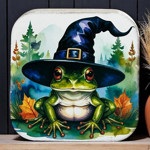 Frog Witch- Halloween 2025 Fall Decor Rustic Wood Sign