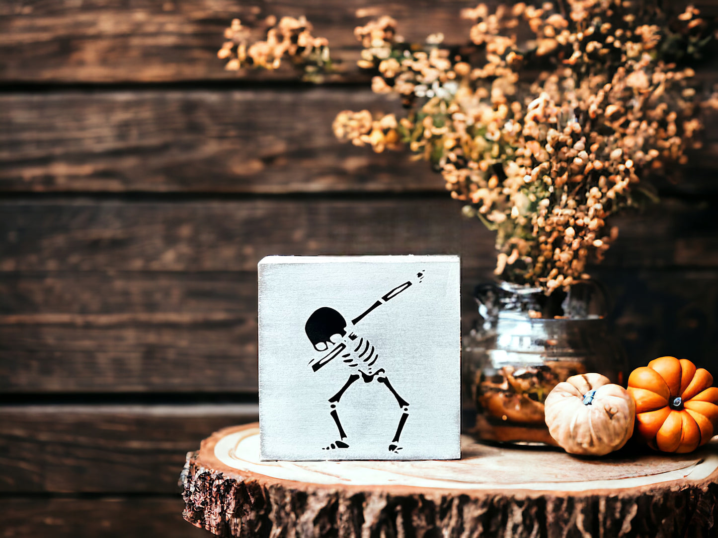 Dabbing Skeleton - Halloween Wood Block Sign