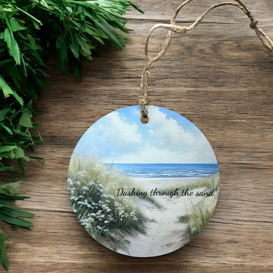 Dashing Through the Sand - Beach Christmas Ornament