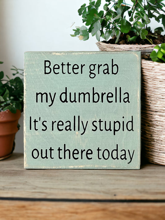 "Dumbrella" wood sign