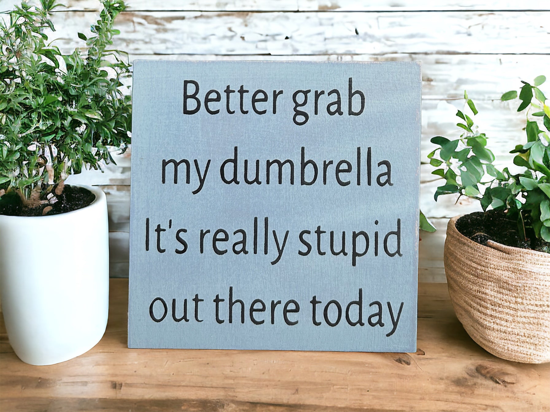 "Dumbrella" wood sign
