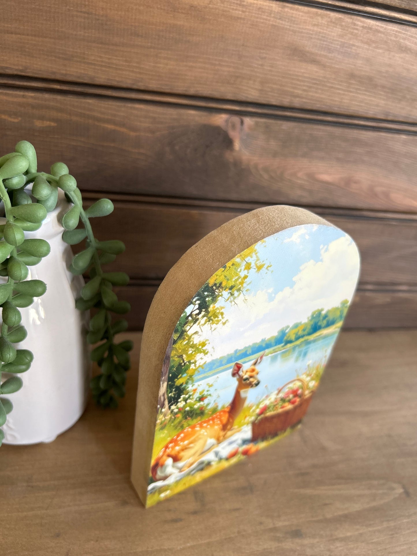 Deer Having Picnic Wood Arch - Farmhouse Country Decor