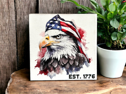 Patriotic Eagle Wood Block Sign
