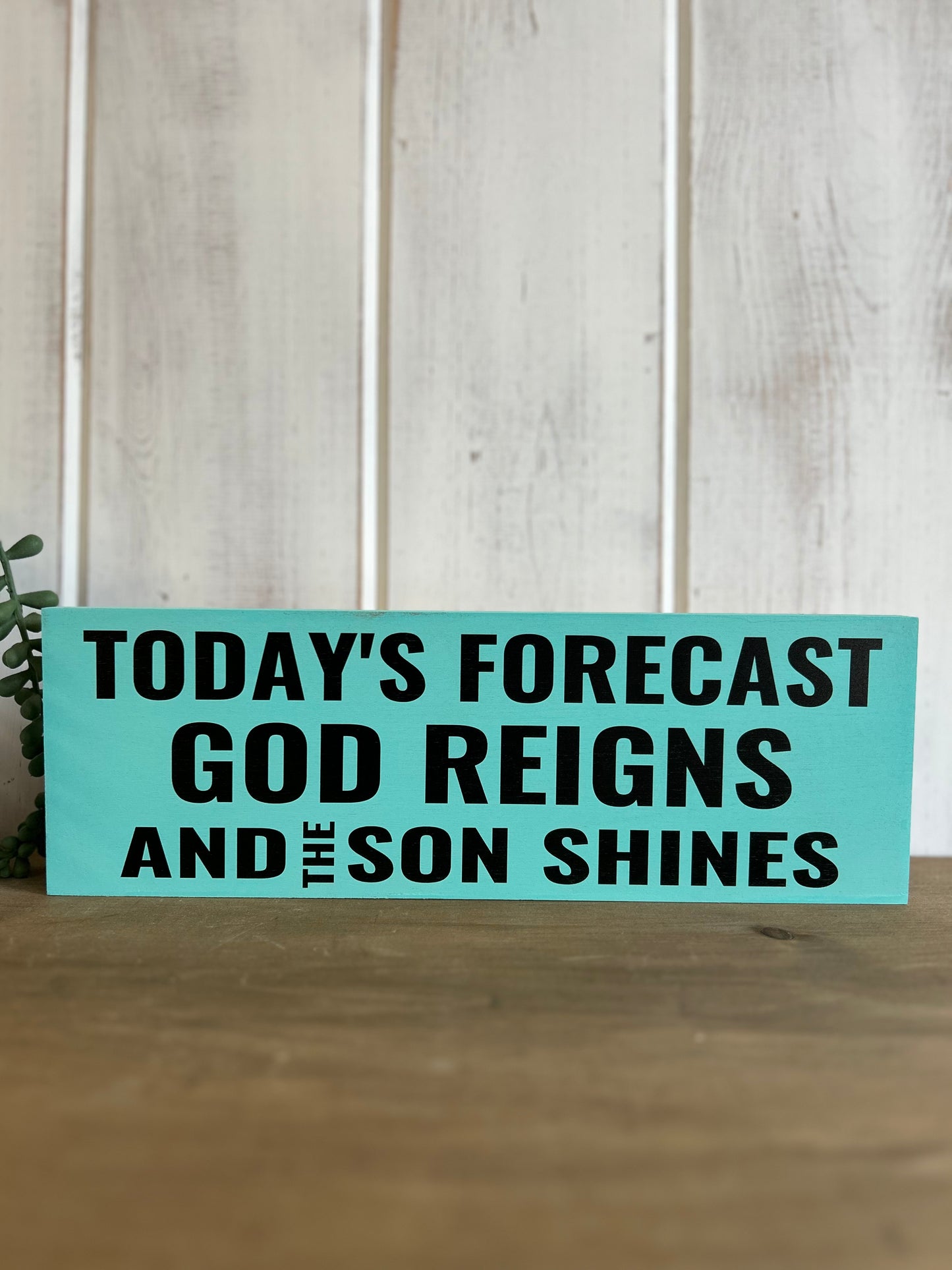 Today's Forecast God Reigns and the Son Shines - Rustic Wood Sign
