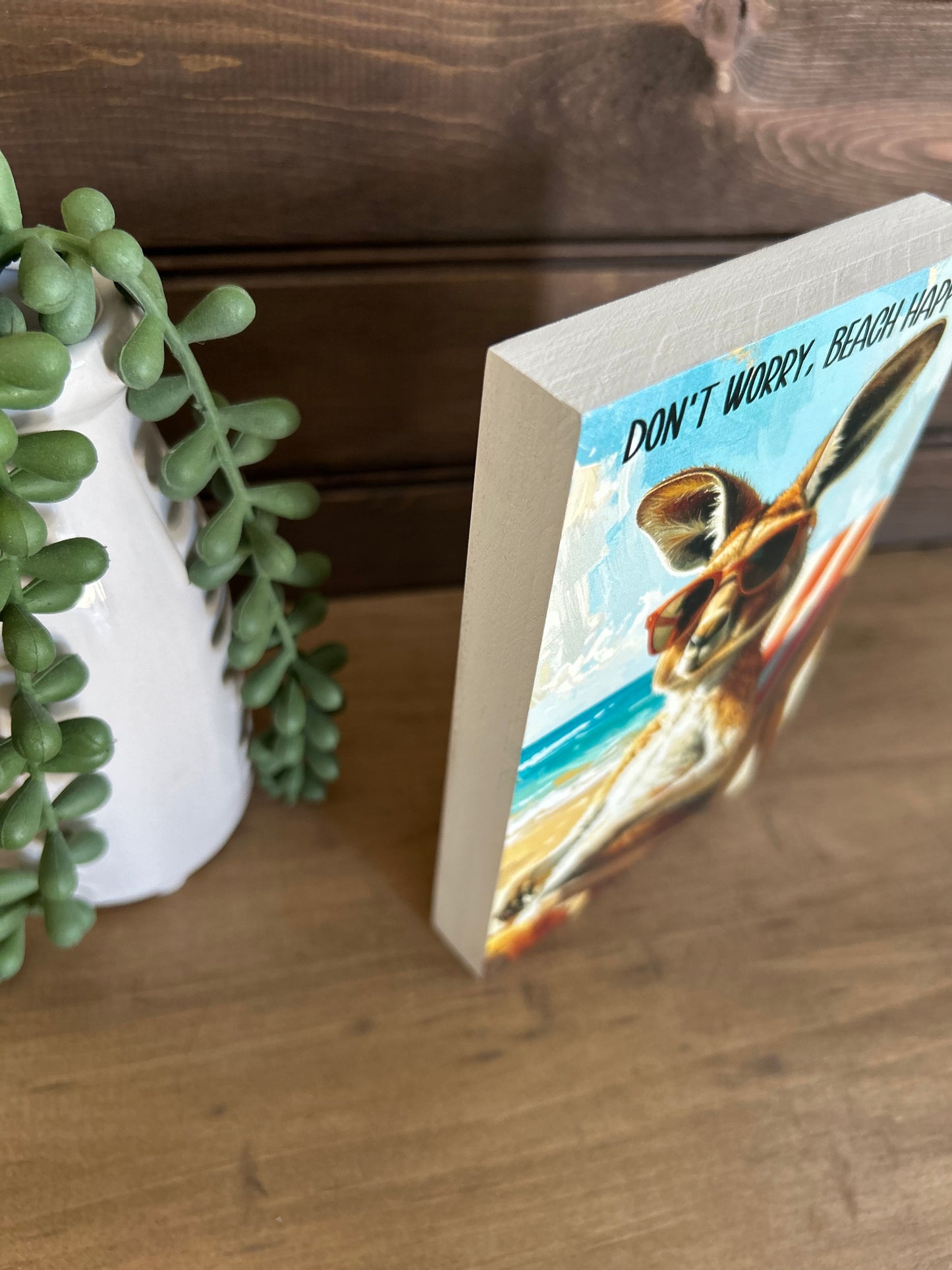 Don’t Worry Beach Happy Kangaroo -Rustic Coastal Decor Wood