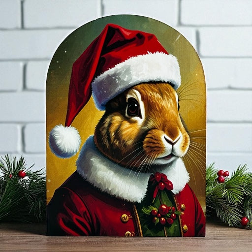 Bunny in Santa Hat Wood Arch-Christmas 2025 Decor Sitter