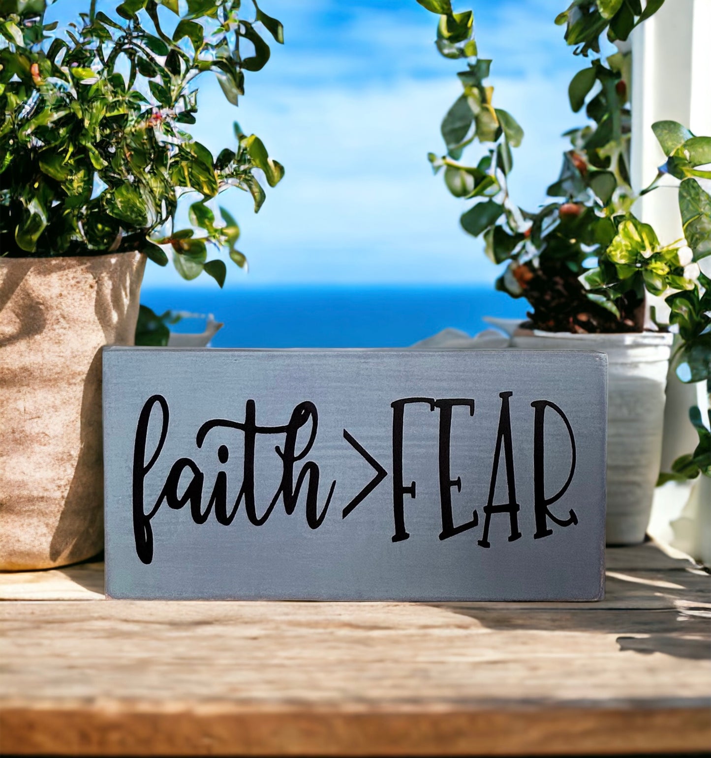 Faith is greater than Fear - Rustic Shelf Sitter