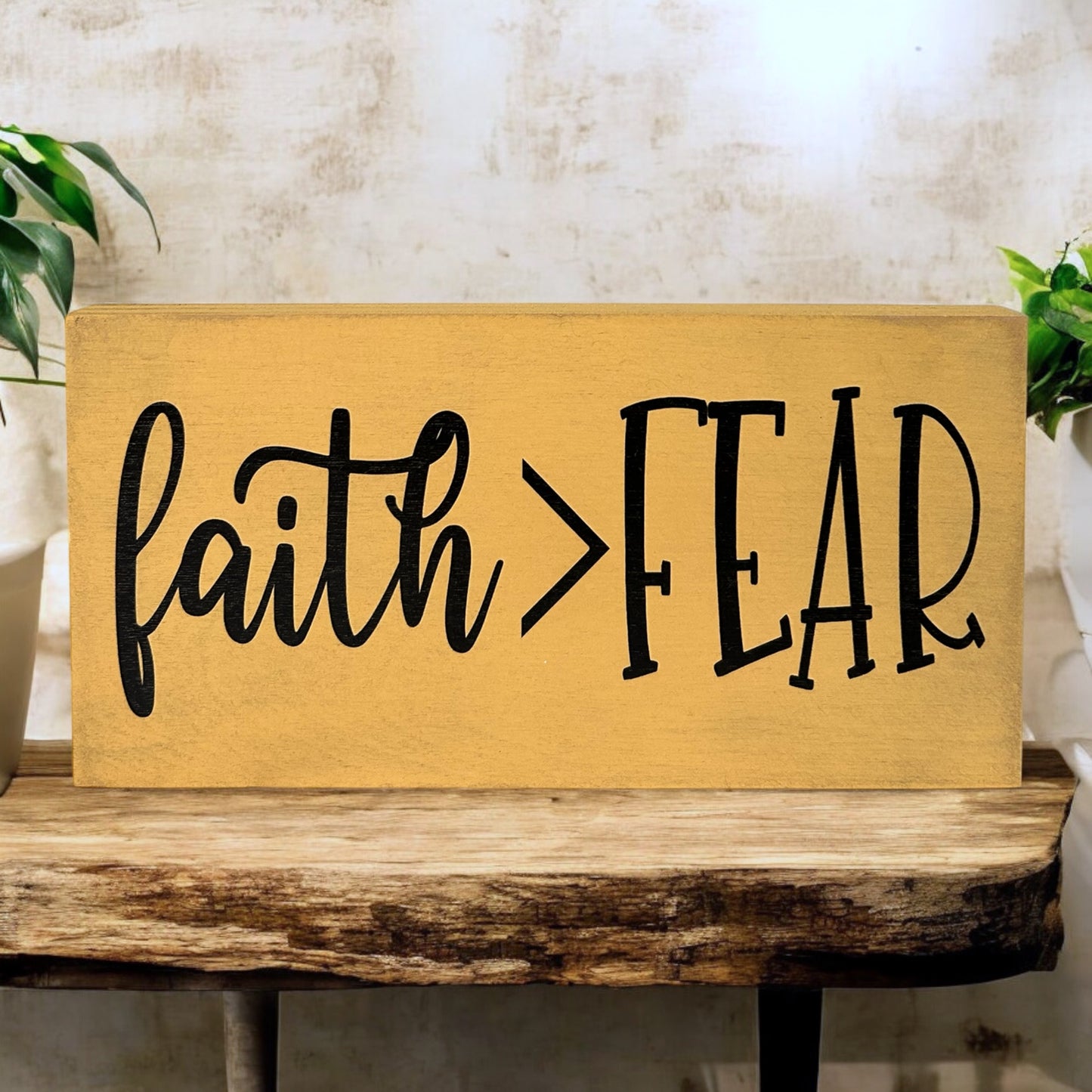 Faith is greater than Fear - Rustic Shelf Sitter