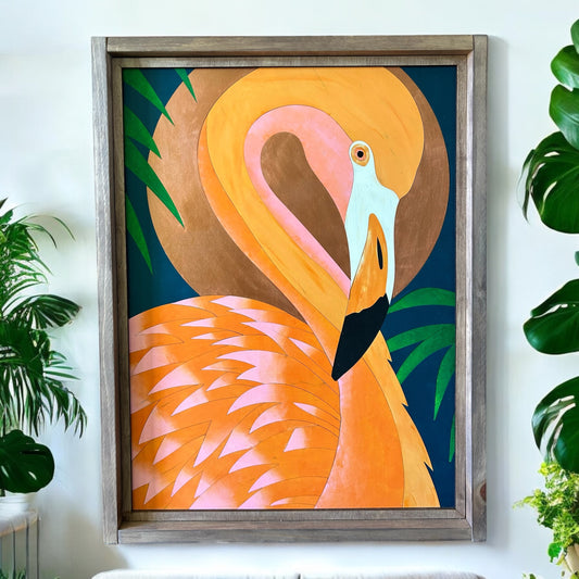 Flamingo Wood Wall Art - “Nighttime Francine”