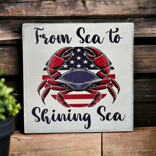From Sea to Shining Sea - Patriotic Coastal/Beach Crab Sign