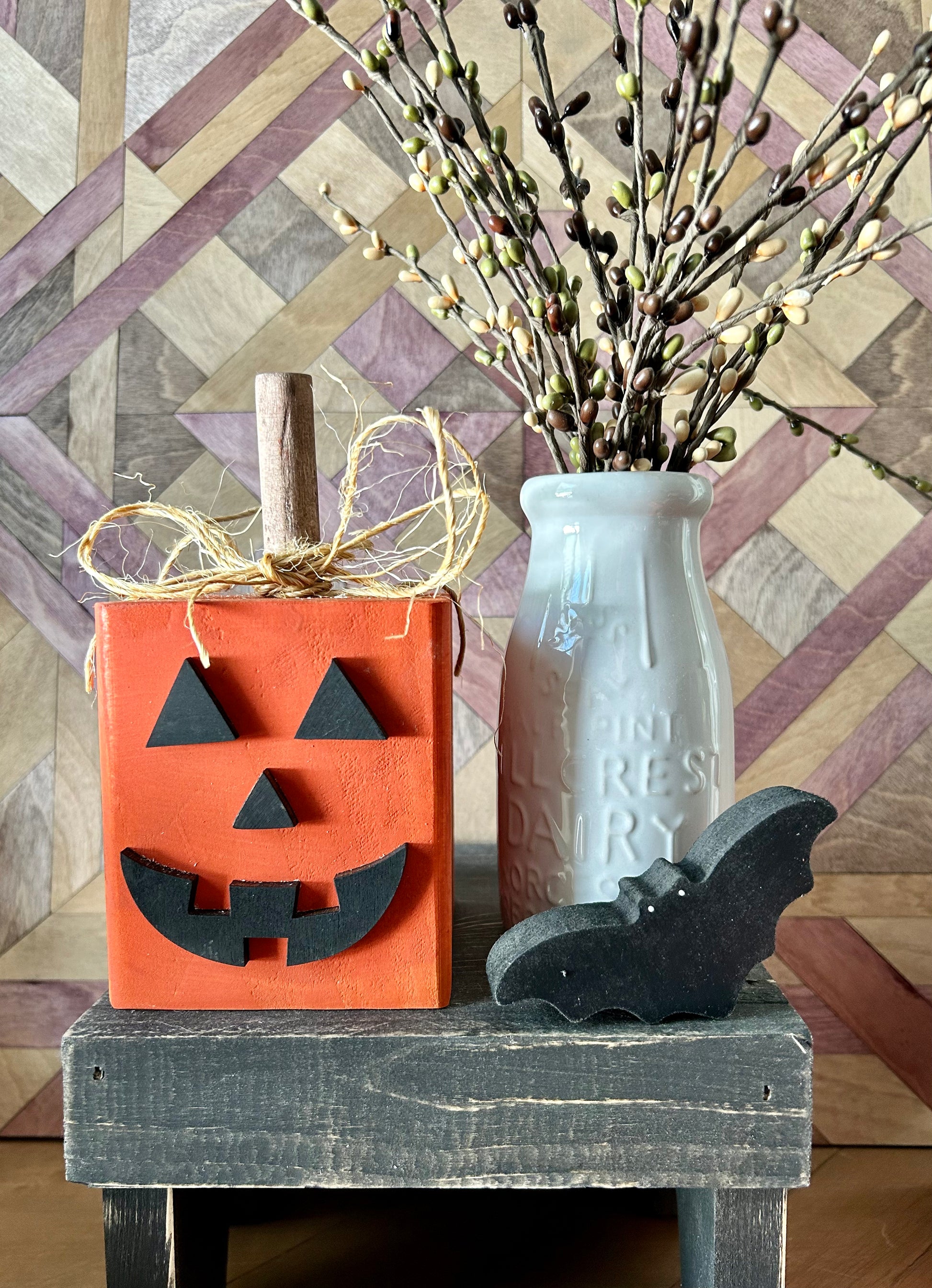 wood pumpkin face block