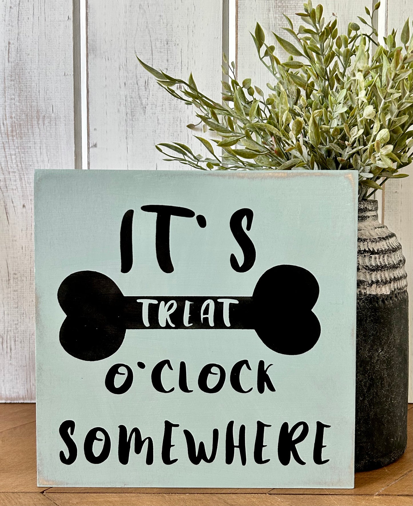 Treat O Clock - Rustic White Wood Dog Sign