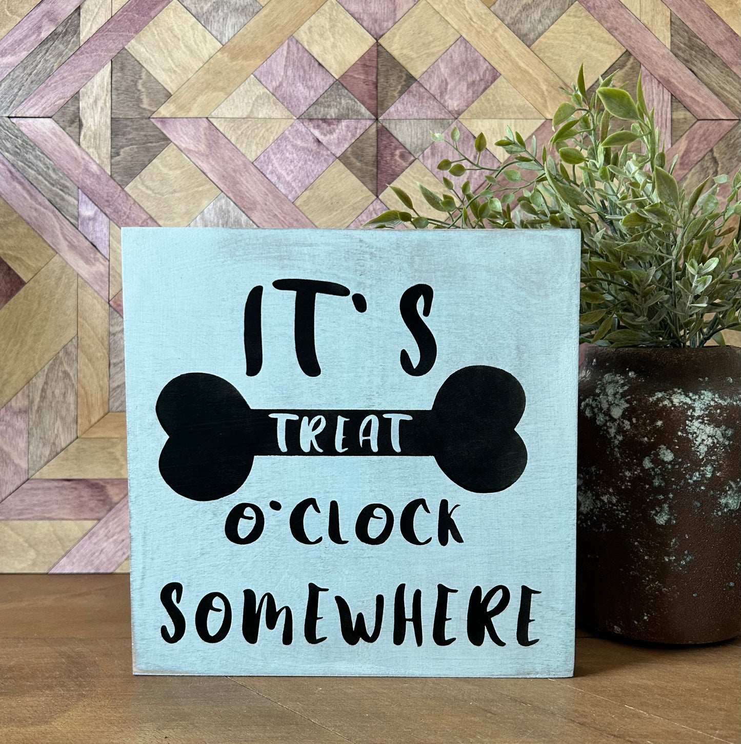 Treat O Clock - Rustic White Wood Dog Sign