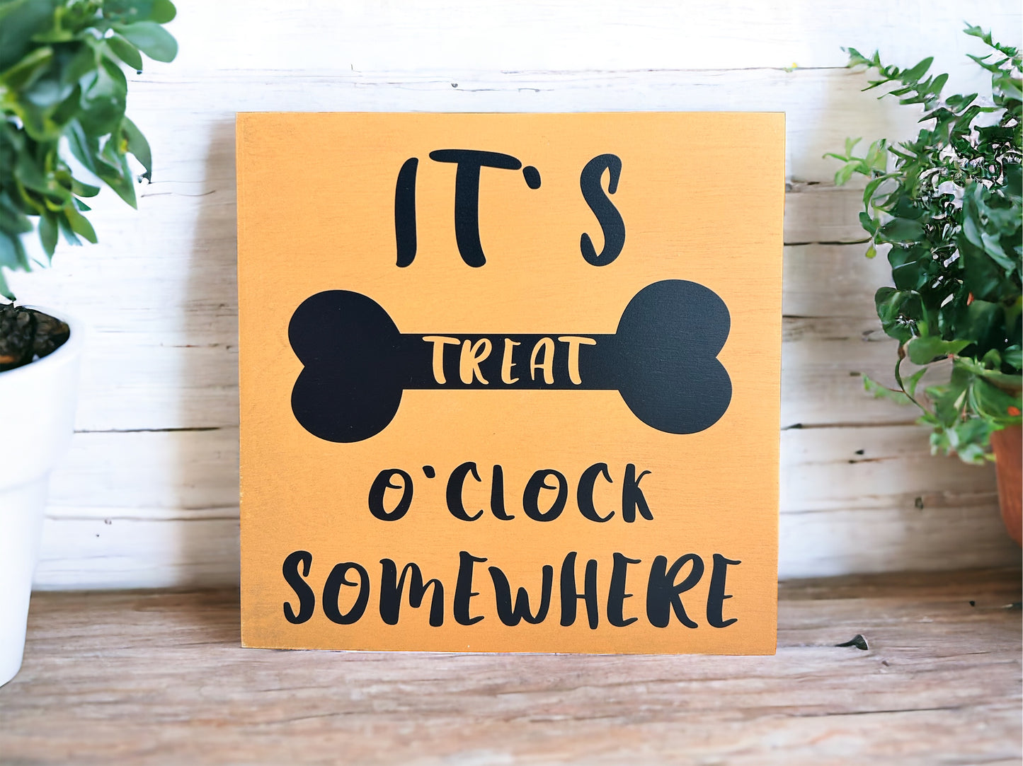 Treat O Clock - Rustic White Wood Dog Sign