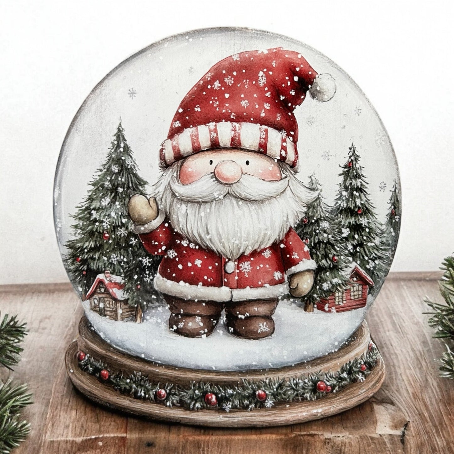 Christmas Gnome Wood Snow Globe - Rustic Holiday Decor