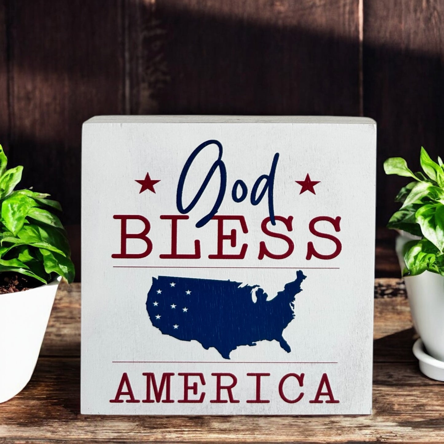 God Bless America - Patriotic Wood Home Decor Rustic Sign
