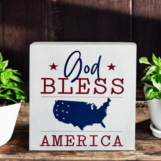 God Bless America - Patriotic Wood Home Decor Rustic Sign