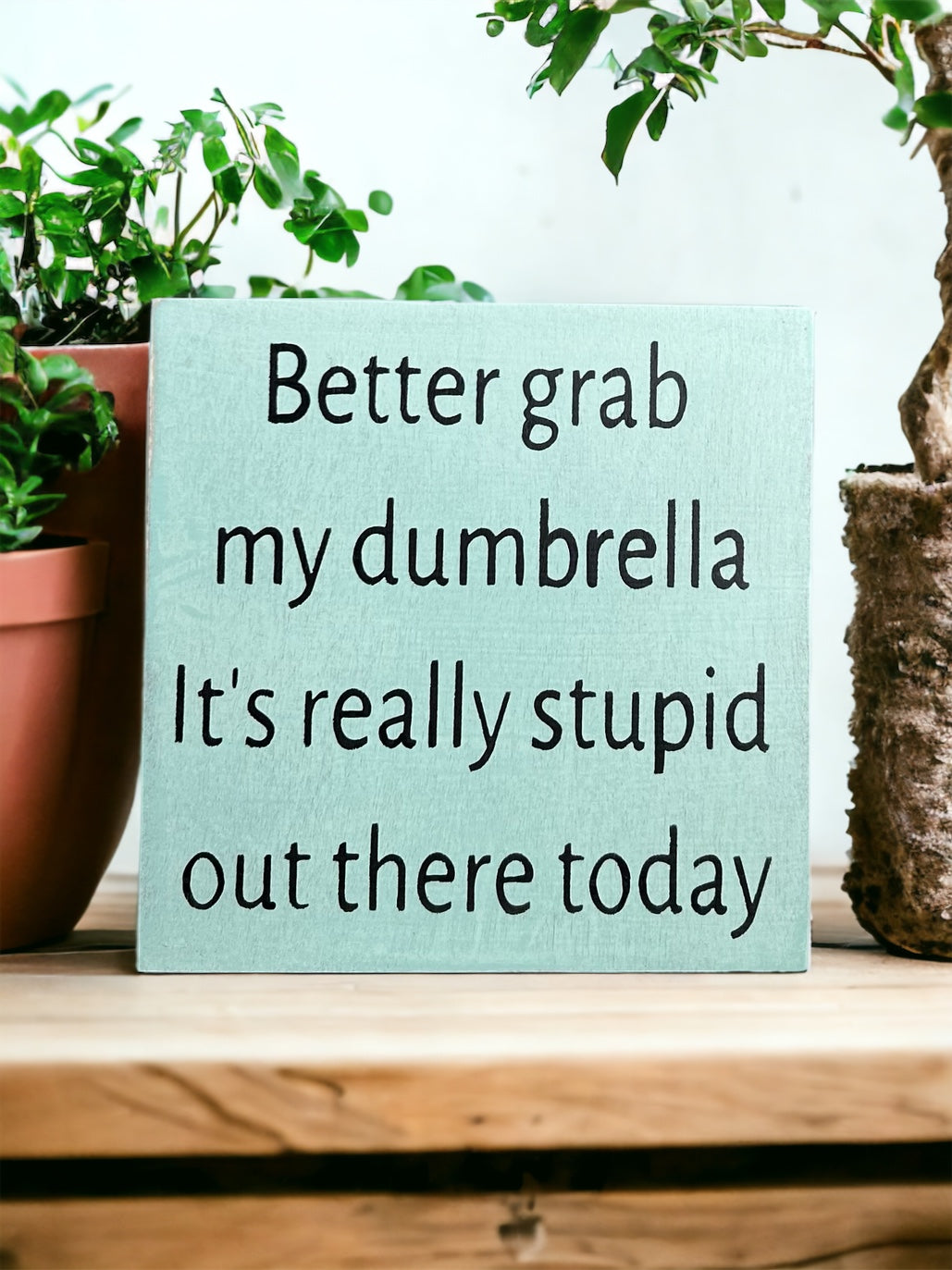 "Dumbrella" wood sign