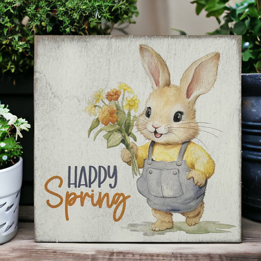 Happy Spring - Spring Bunny Decor Block Sign