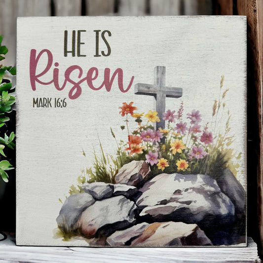 He is Risen - Rustic Wood Easter Sign - Spring Decor