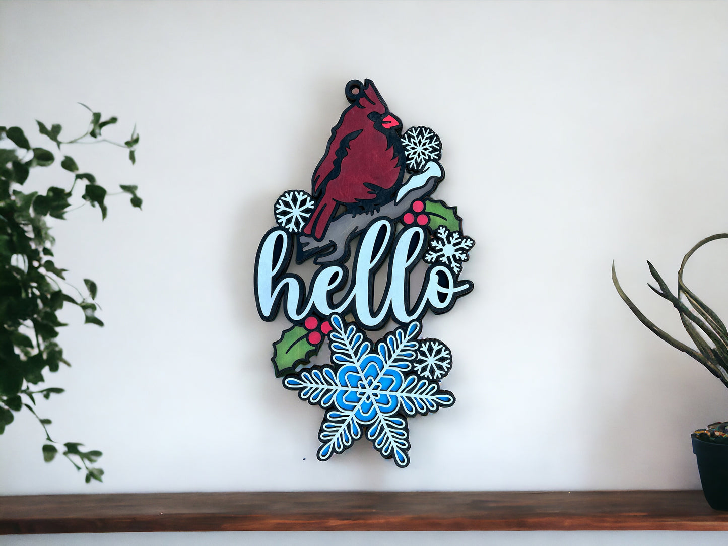 Hello Cardinal wood sign