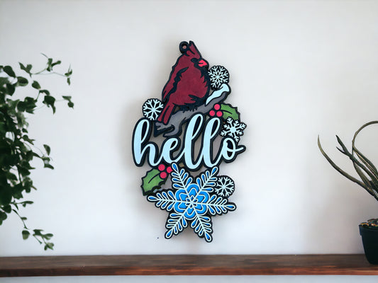 Hello Cardinal wood sign