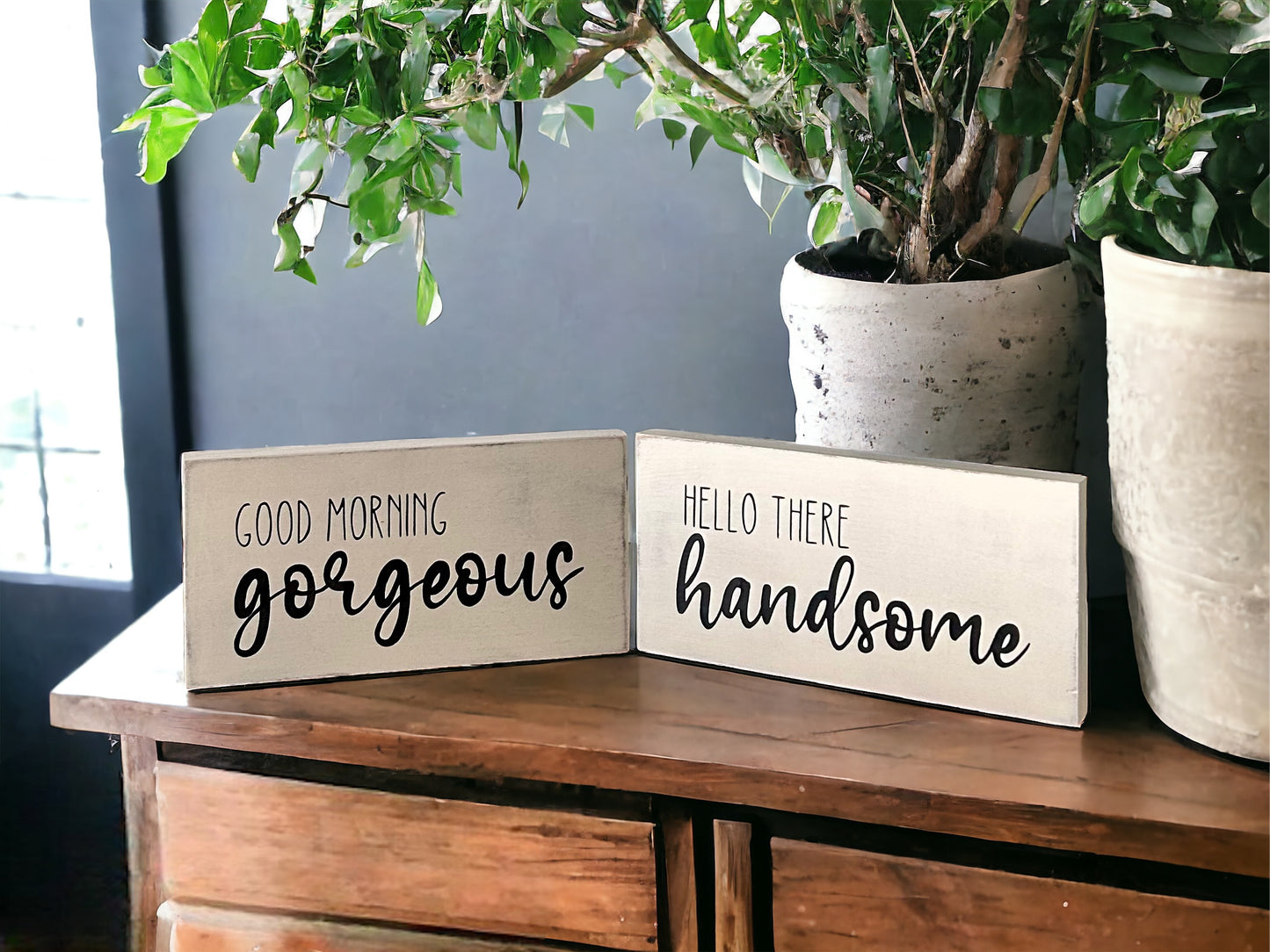 Hello Handsome Good Morning Gorgeous - Rustic Wood Signs