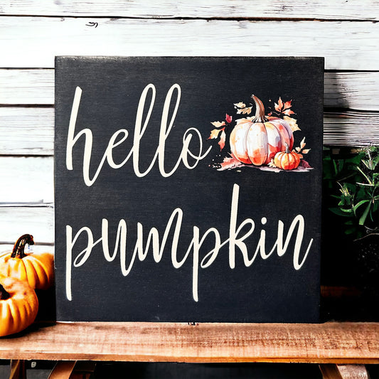 Hello Pumpkin - Rustic Wood Shelf Sitter