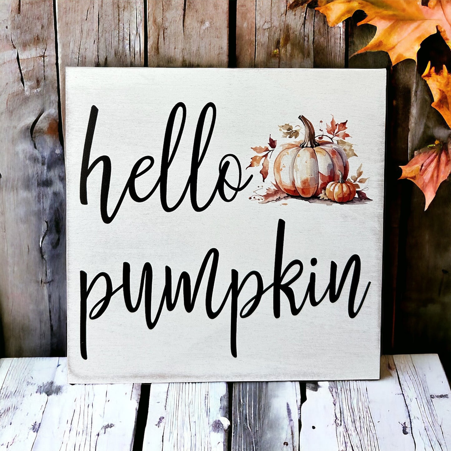 Hello Pumpkin - Rustic Wood Shelf Sitter