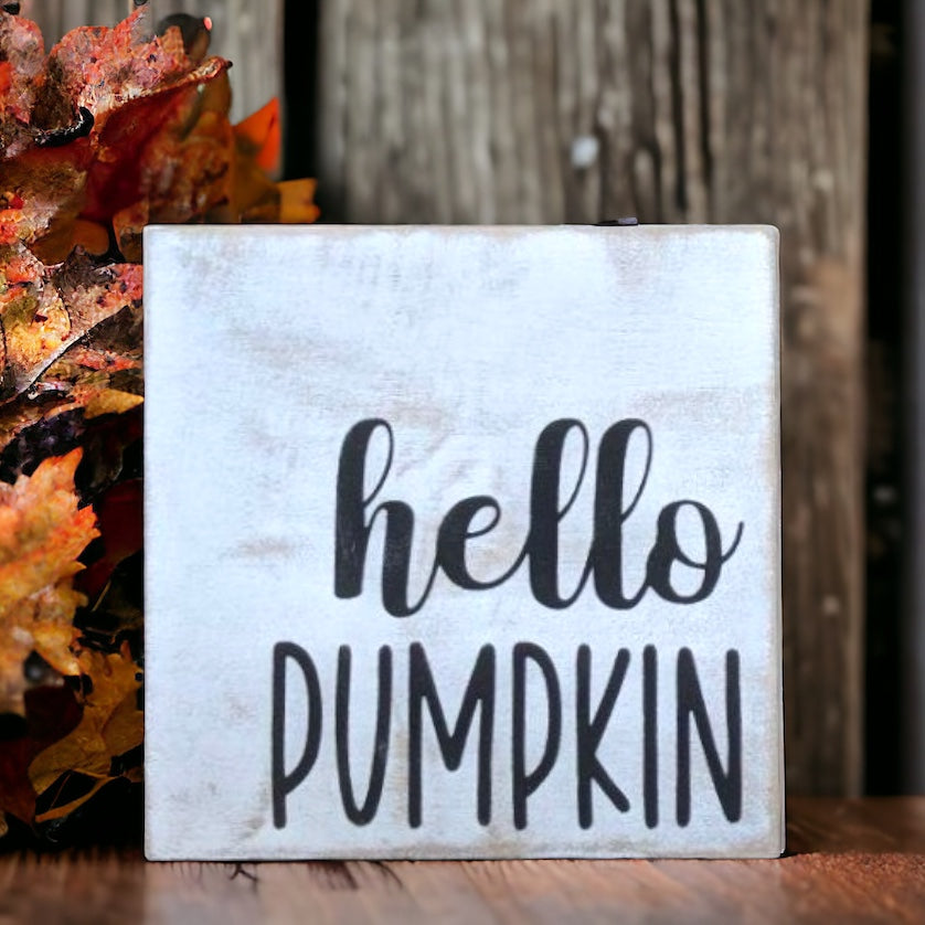 Primitive/Rustic Hello Pumpkin Fall Shelf Sitter