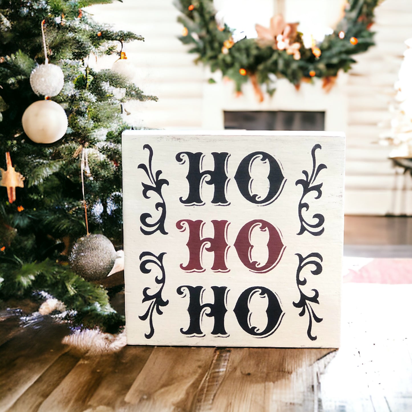 HO HO HO Vintage - Rustic Christmas Wood Shelf Sitter