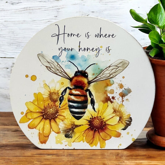 Home is Where Your Honey is - Wood Bee Decor Circle Sign