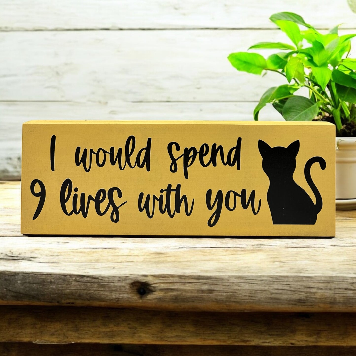 I Would Spend 9 Lives With You - Rustic Wood Cat Decor Sign