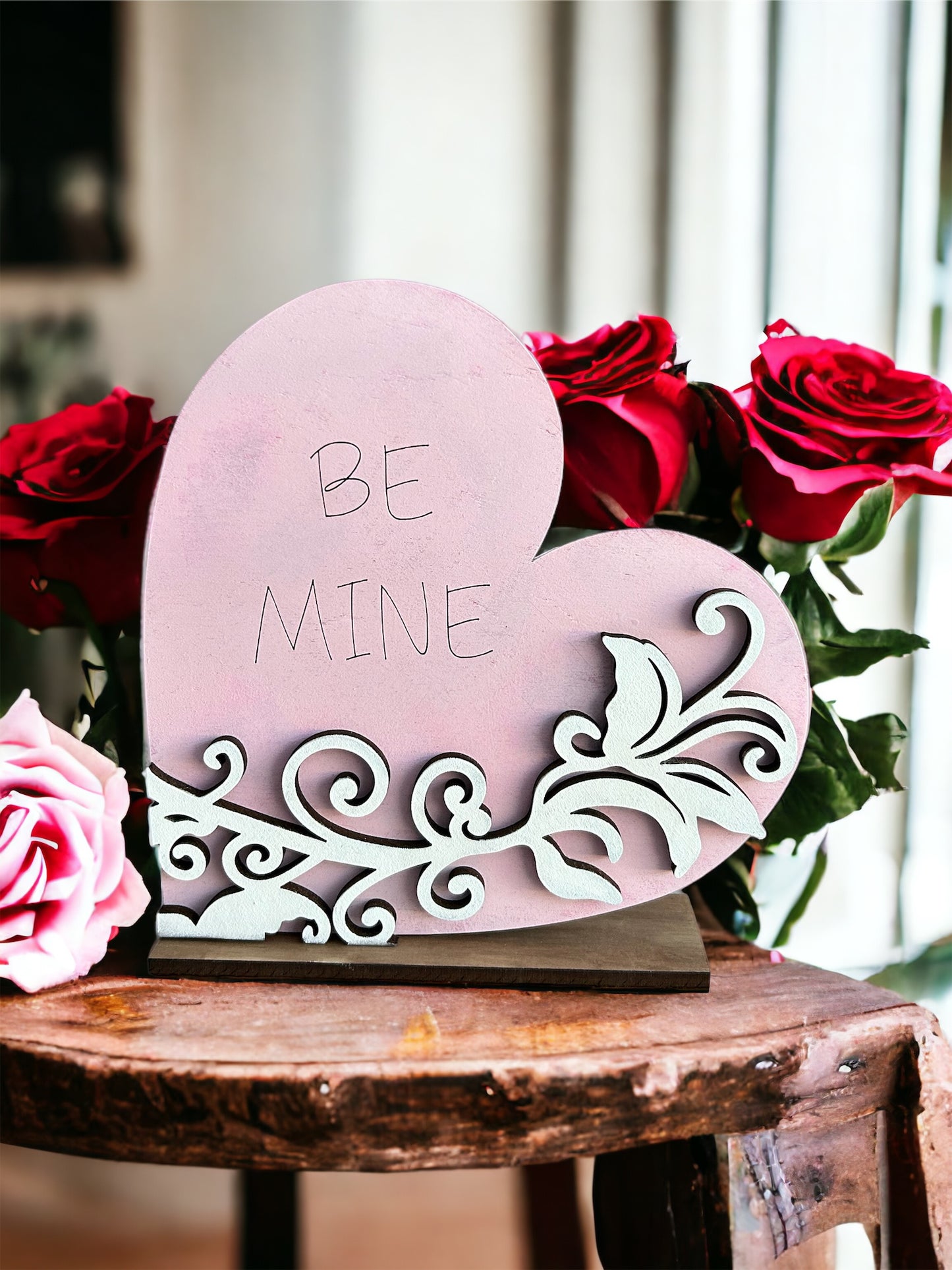Wood heart "Be Mine"