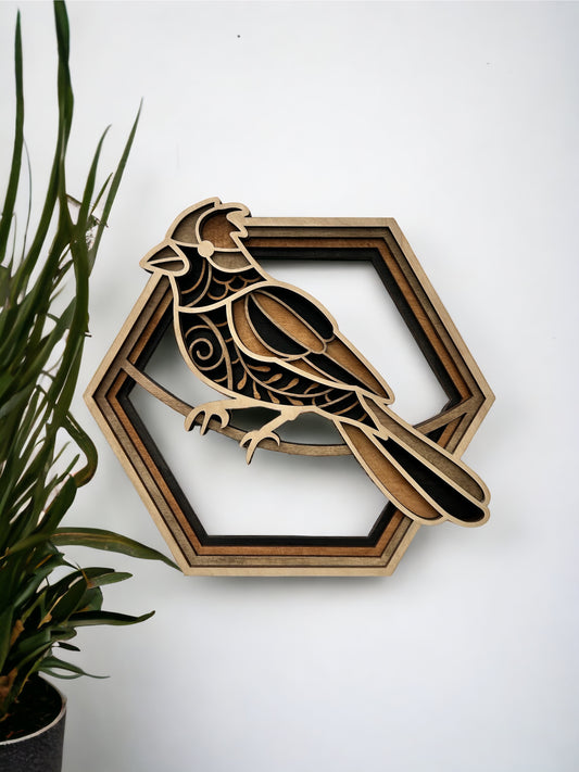 Layered wood bird decor
