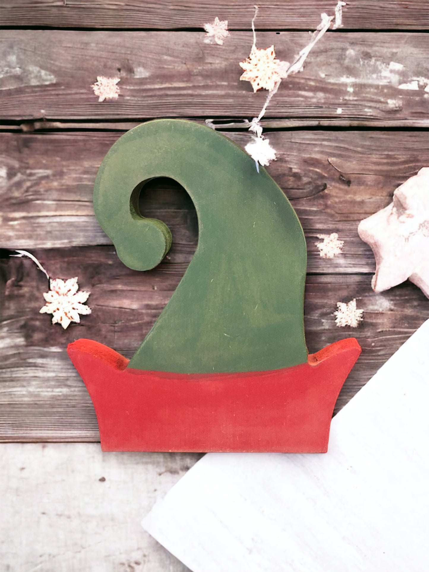 Red/Green wooden elf hat