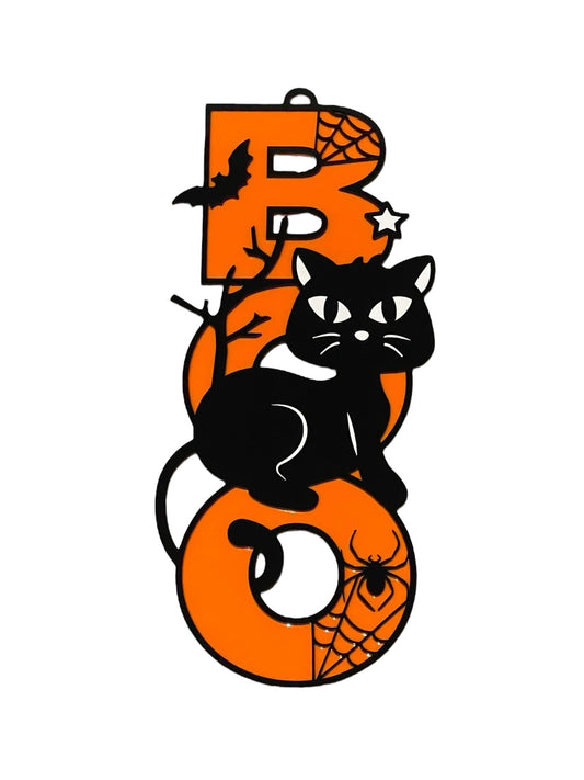 Boo Cat Halloween Wood Door Hanger