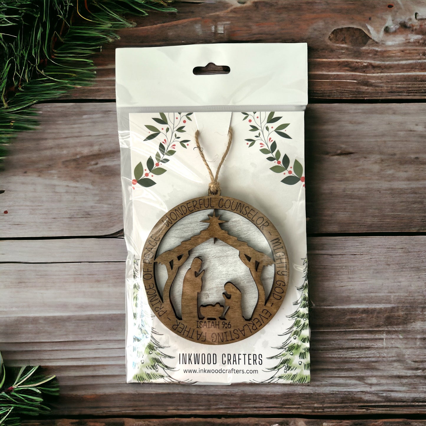 Isaiah 9:16 Nativity Wood Christmas Ornament