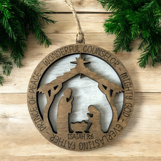 Isaiah 9:16 Nativity Wood Christmas Ornament