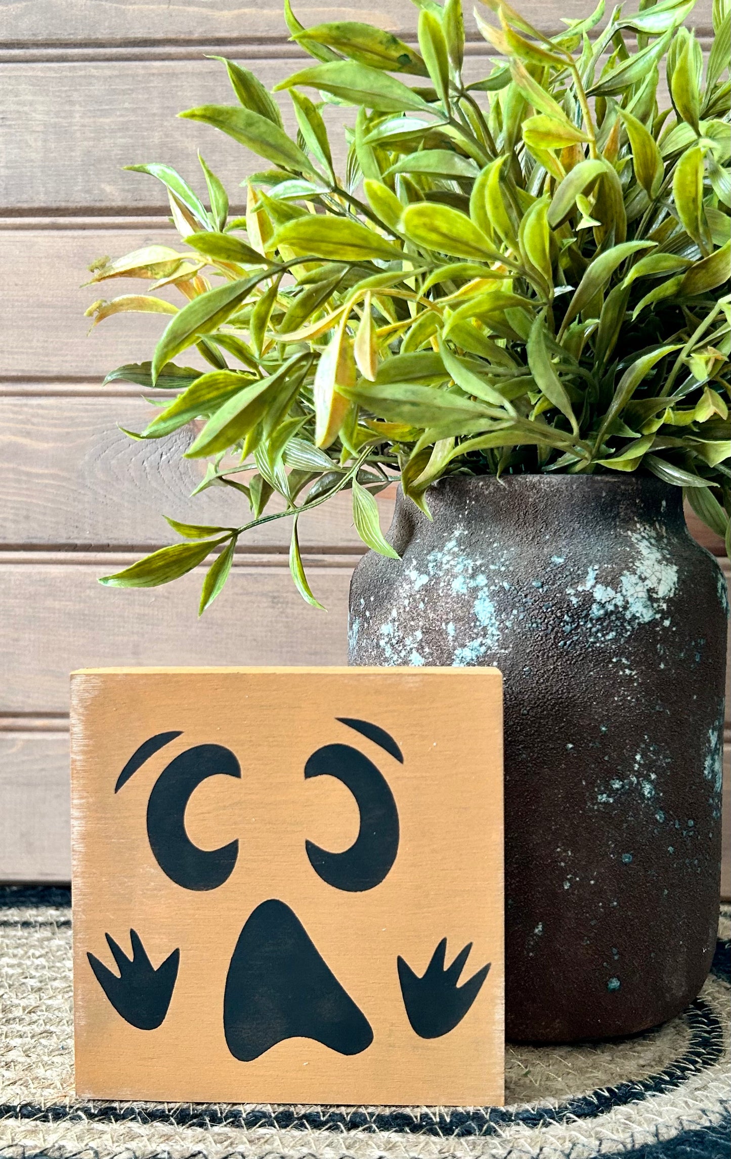 Pumpkin Faces - Wood Shelf Block