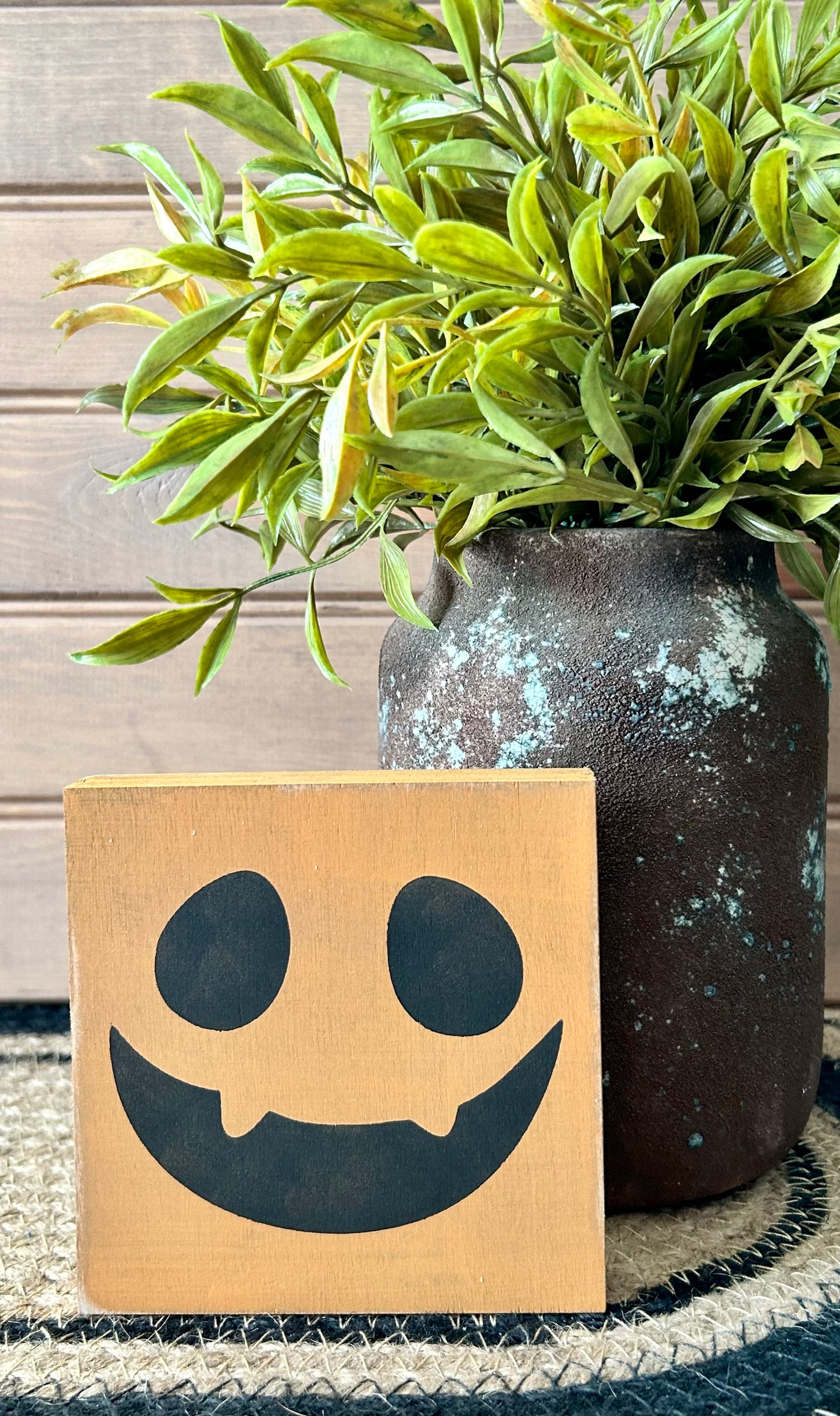 Pumpkin Faces - Wood Shelf Block