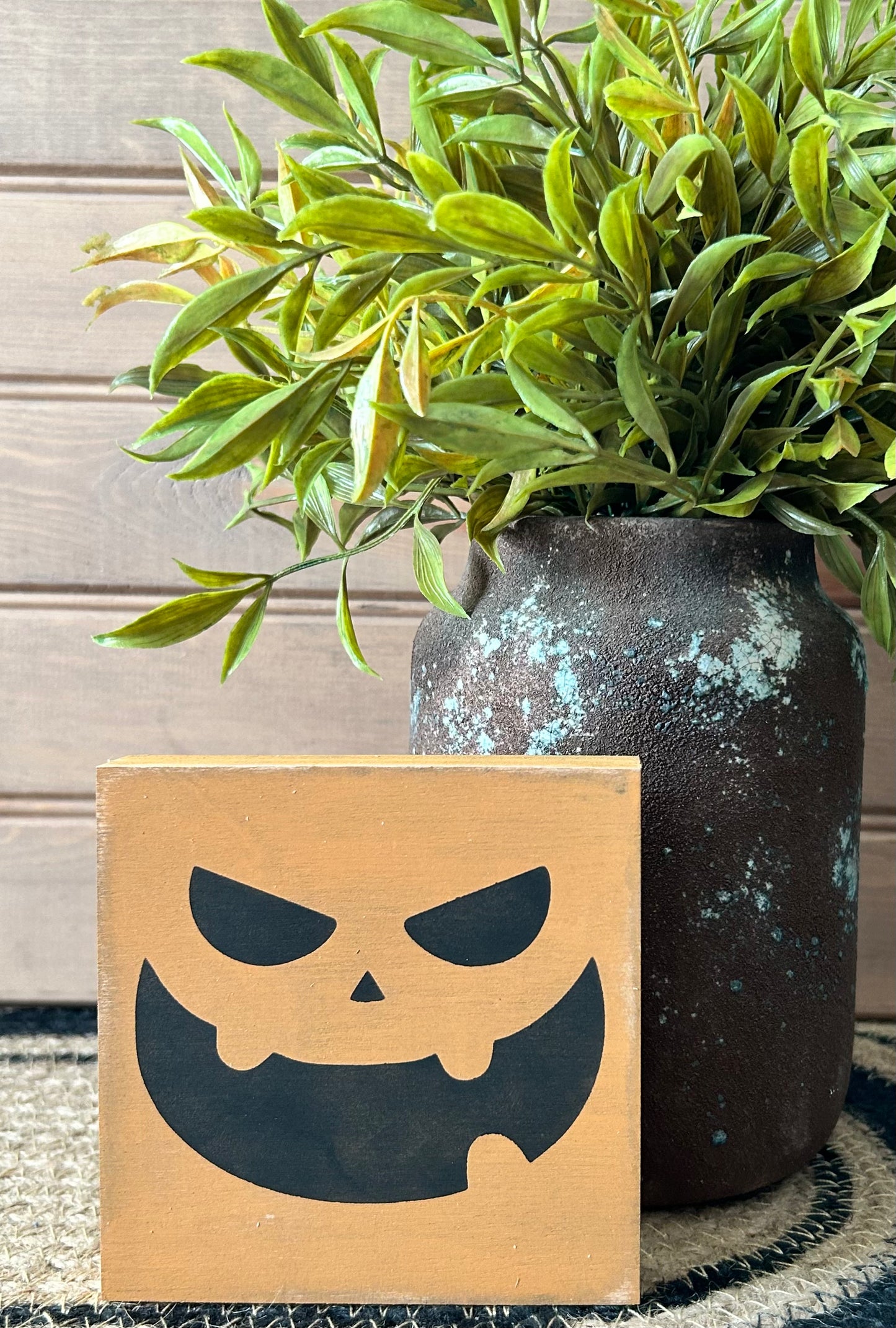 Pumpkin Faces - Wood Shelf Block
