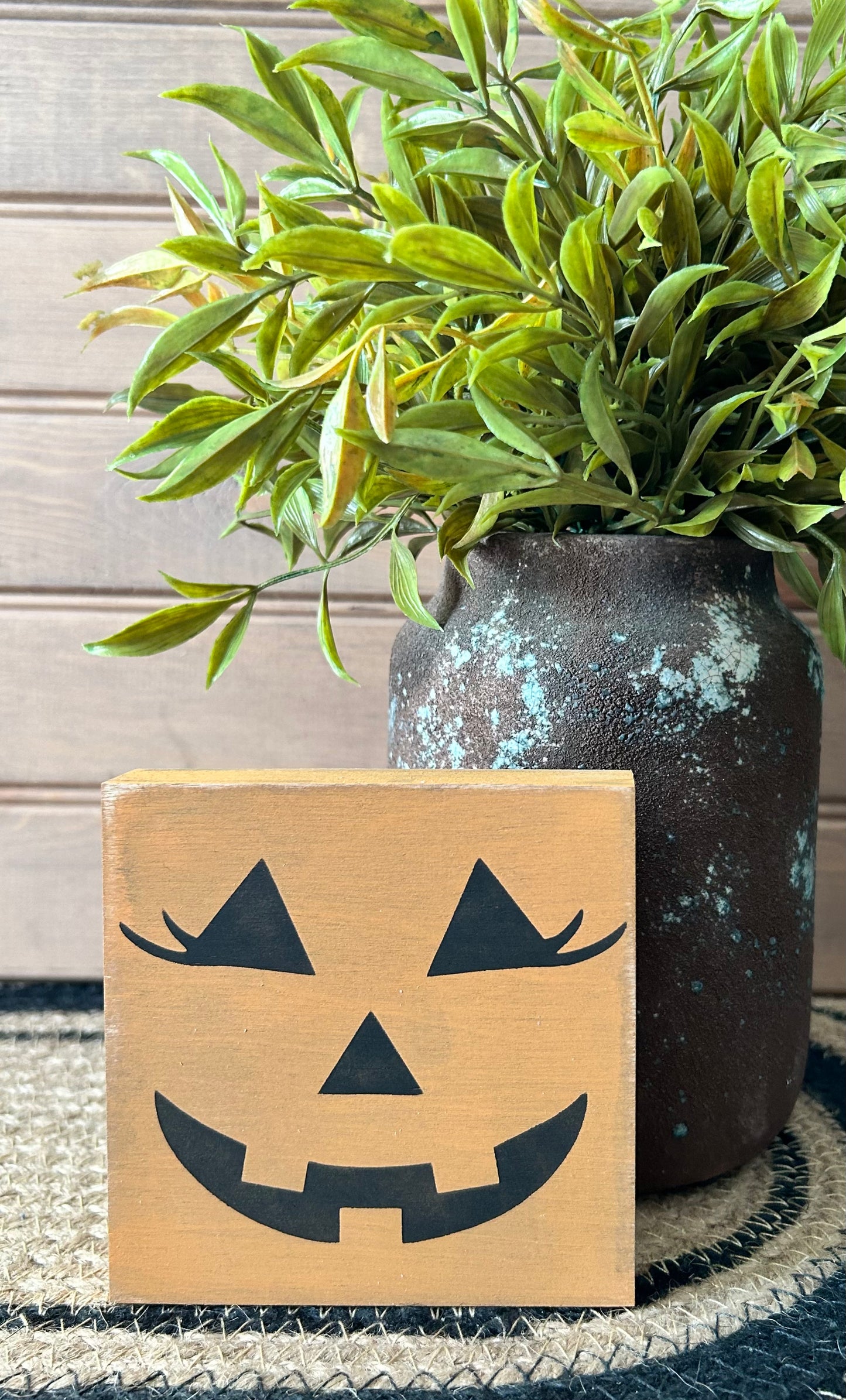 Pumpkin Faces - Wood Shelf Block