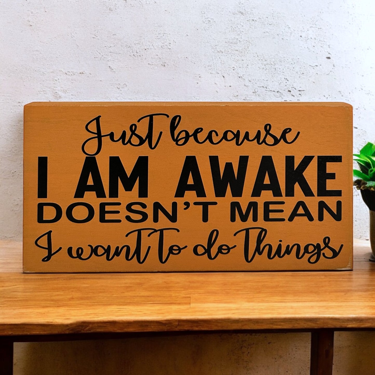 Just Because I’m Awake…Funny Everyday Decor Rustic Wood Sign