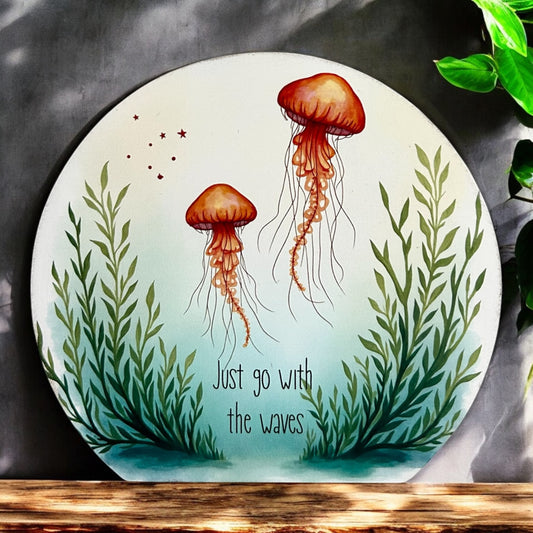 Just Go With The Waves-Wood Beach Decor Jellyfish Sign