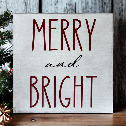 Merry and Bright - Rustic Wood Christmas Shelf Sitter