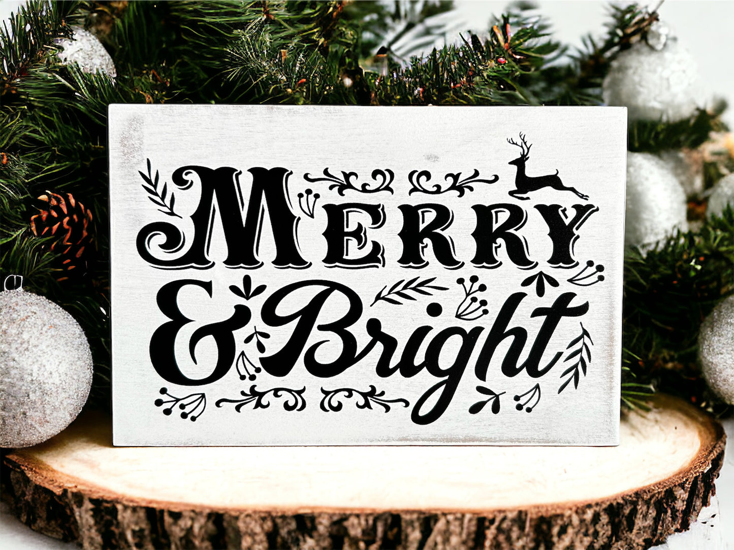 Merry & Bright Vintage - Rustic Wood Christmas Shelf Sitter