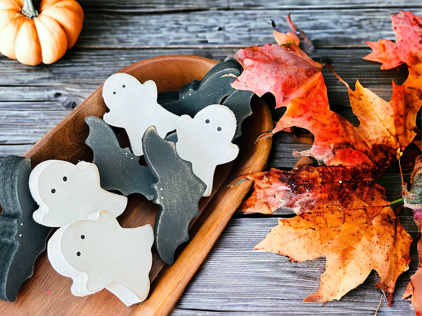 Primitive/Rustic Halloween Wood MINI Ghost Bowl Fillers- Set of 3