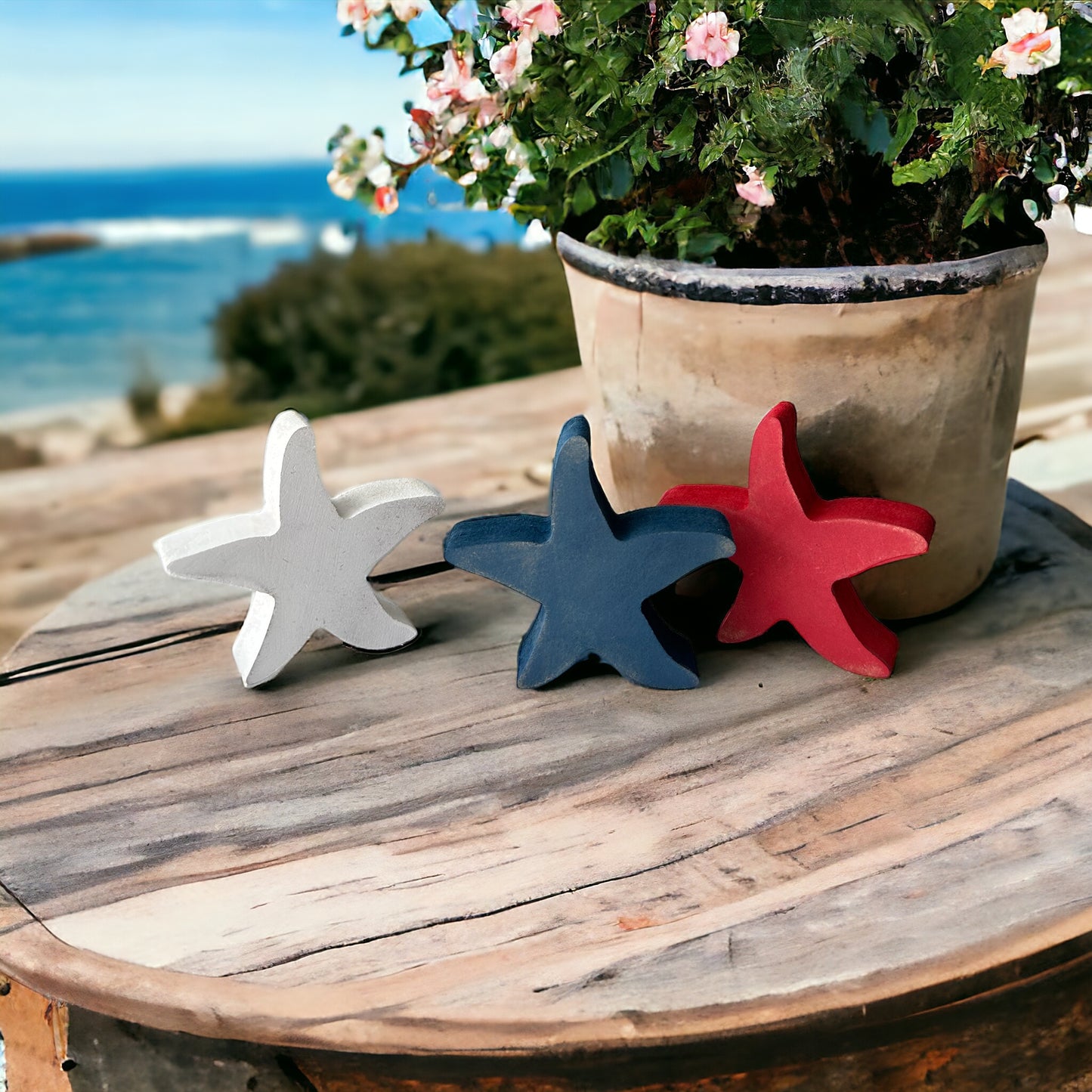 Rustic Miniature Patriotic Starfish Bowl/Vase Fillers - Set of 3